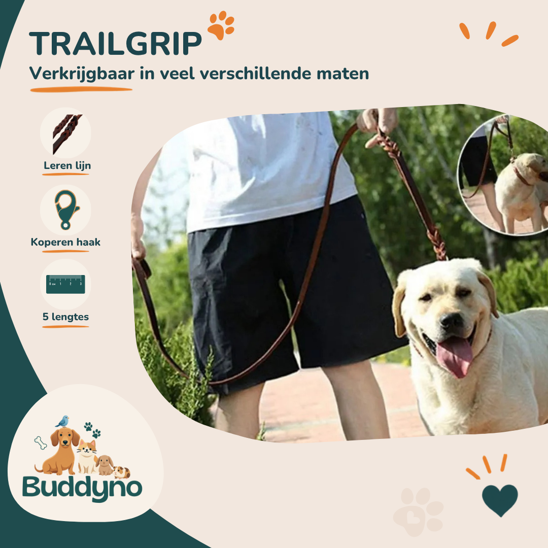 TRAILGRIP | Gevlochten leren lijn voor grote honden