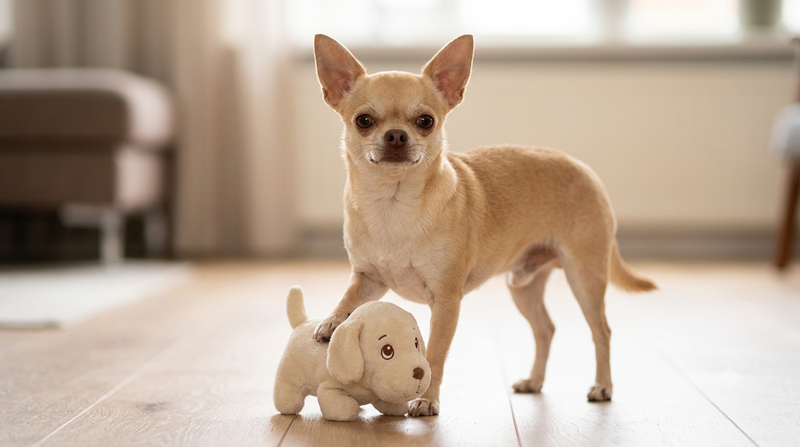 chihuahua met speeltje