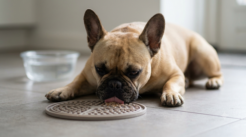 Franse Bulldog met likmat