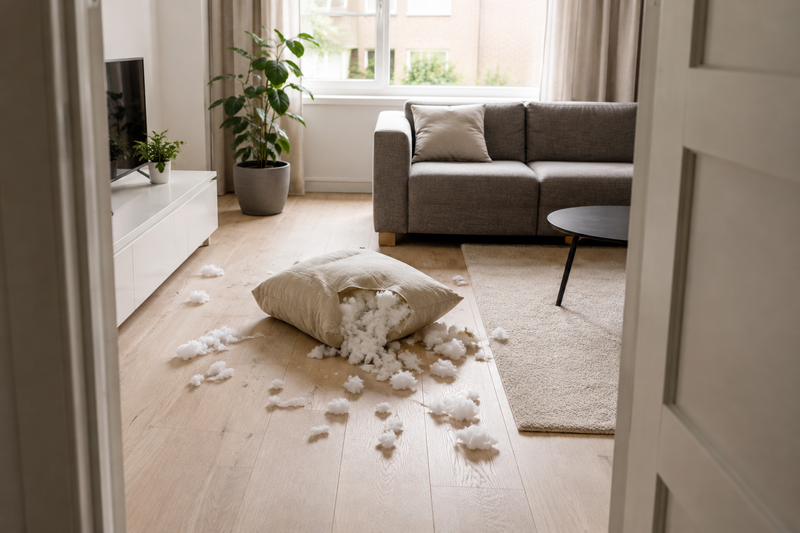 gescheurd kussen woonkamer