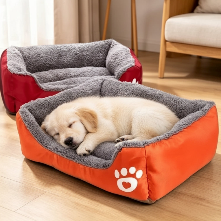 slapende puppy in een mand