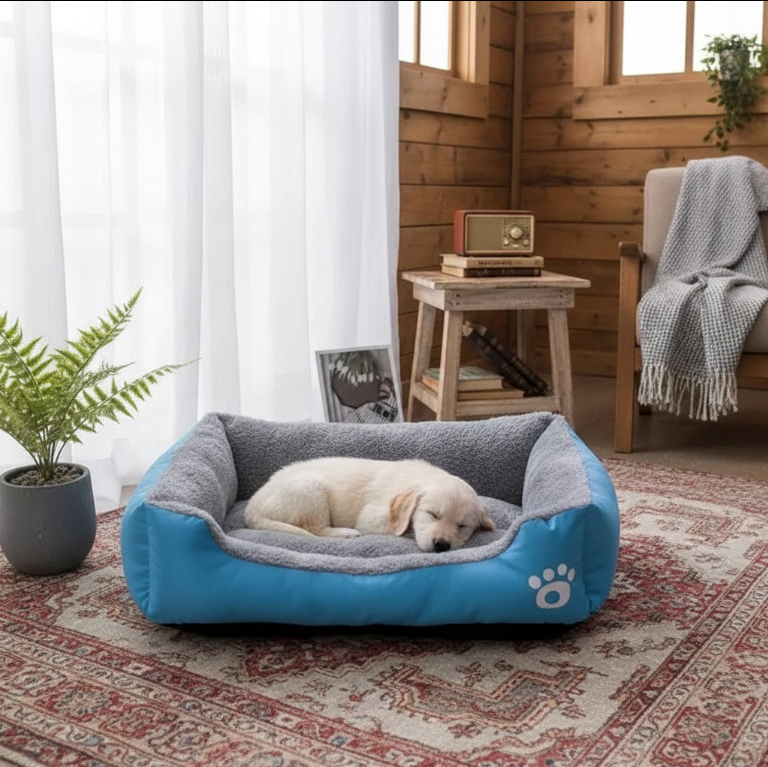 slapende puppy in een mand