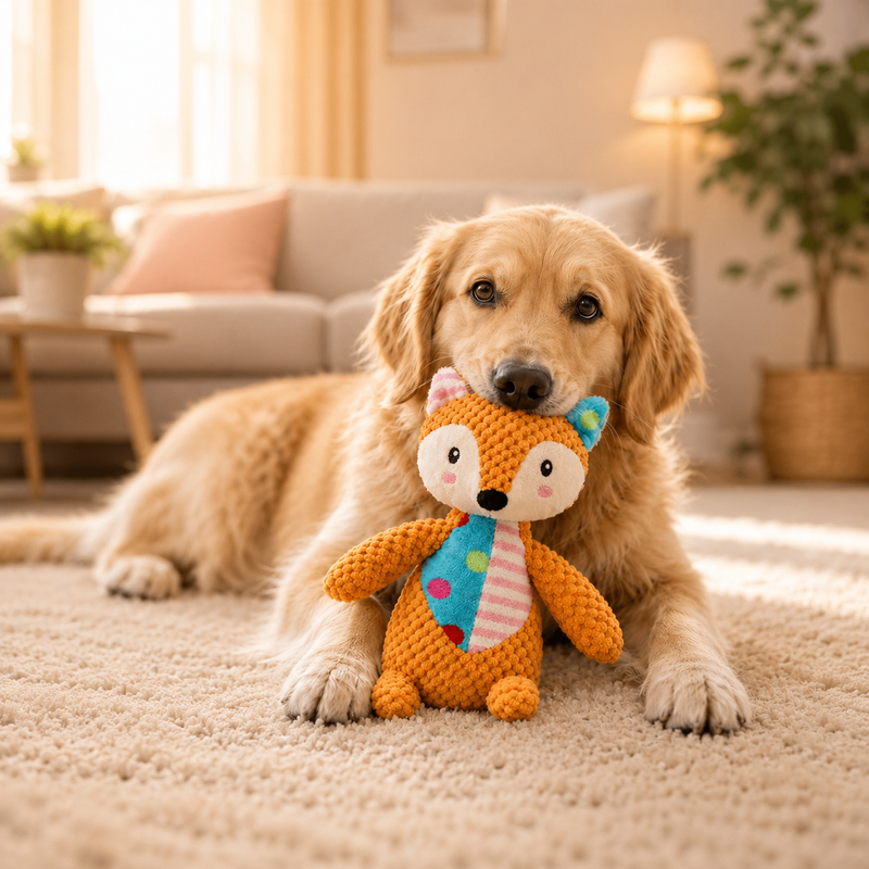 Golden Retriever met een knuffel