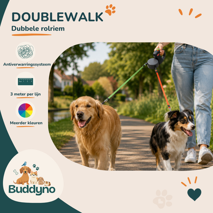 DOUBLEWALK | Dubbele hondenlijn met rollijn functie