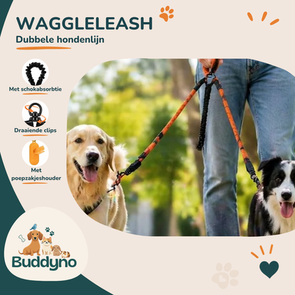 WAGGLELEASH | Dubbele hondenlijn met schokabsorptie